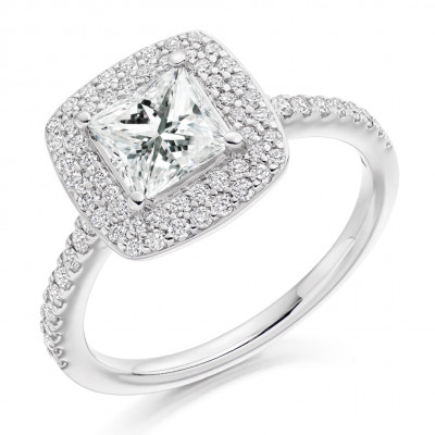 Princess Cut Halo with Diamond Set Shoulders Engagement Ring Metal Image