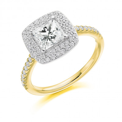Princess Cut Halo with Diamond Set Shoulders Engagement Ring Metal Image