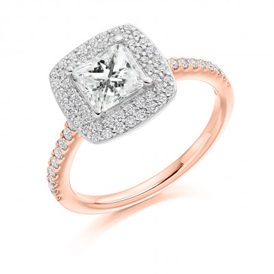 Princess Cut Halo with Diamond Set Shoulders Engagement Ring Metal Image