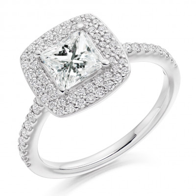 Princess Cut Halo with Diamond Set Shoulders Engagement Ring Metal Image