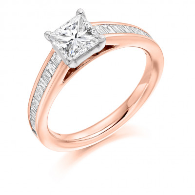 Princess Cut Solitaire with Diamond Set Shoulders Engagement Ring Metal Image