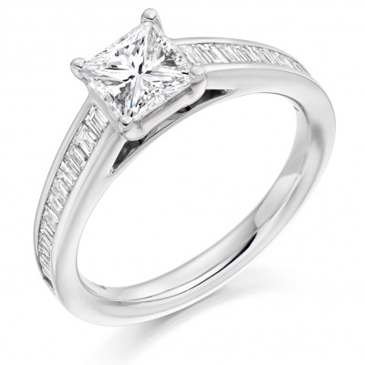Princess Cut Solitaire with Diamond Set Shoulders Engagement Ring Metal Image