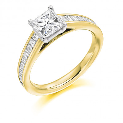 Princess Cut Solitaire with Diamond Set Shoulders Engagement Ring Metal Image