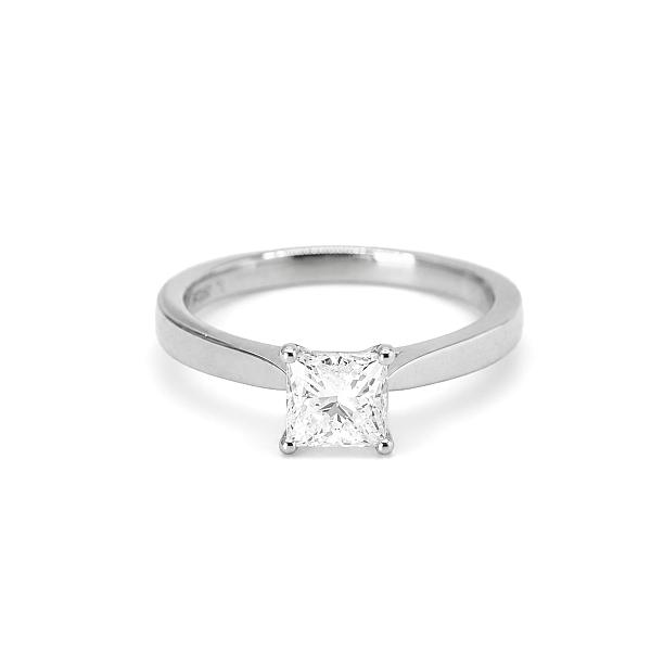 Image of 0.70ct Natural Princess Brilliant Cut Diamond with Plain Shoulders Ring in Platinum