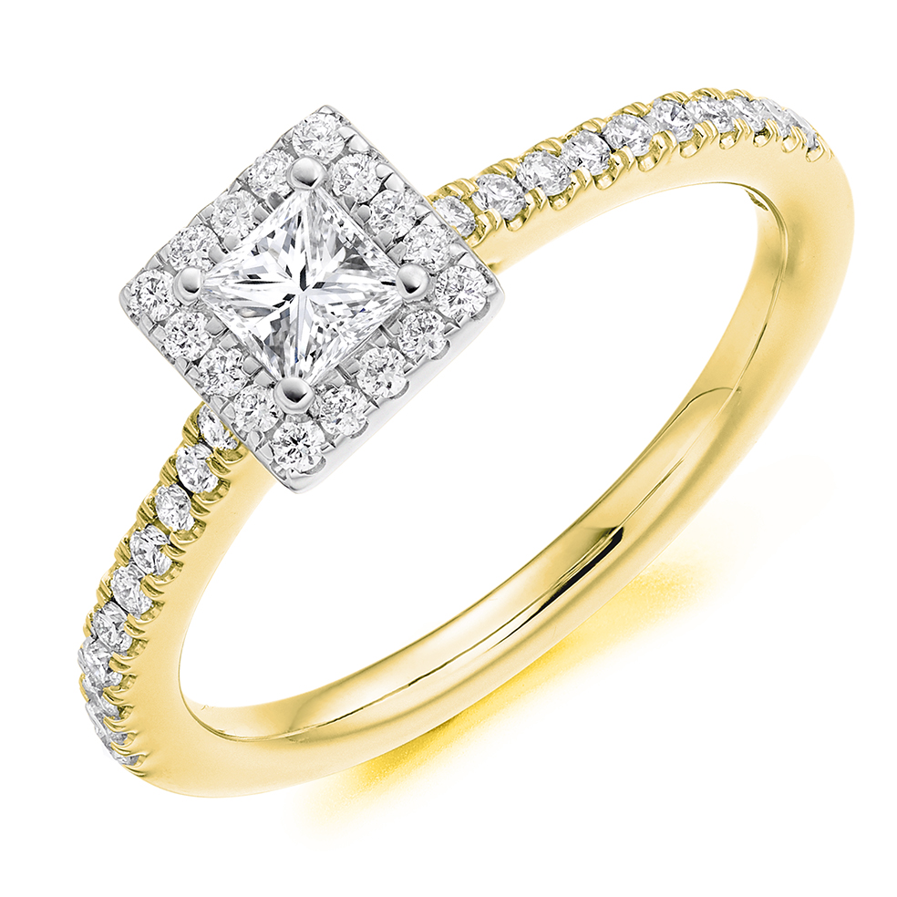 Princess Cut Halo with Diamond Set Shoulders Engagement Ring Image