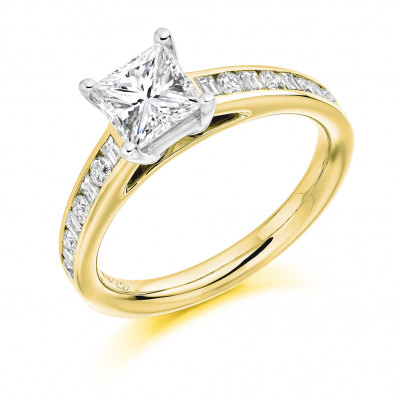 Princess Cut Solitaire with Diamond Set Shoulders Engagement Ring Metal Image