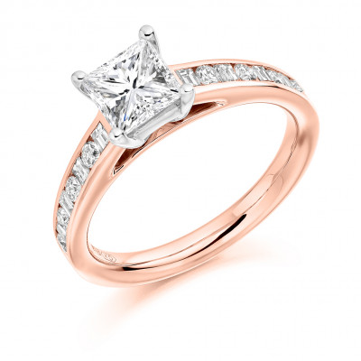 Princess Cut Solitaire with Diamond Set Shoulders Engagement Ring Metal Image