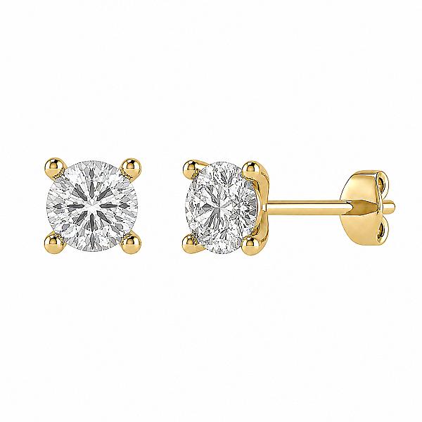 Image of 1.00ct Natural Round Brilliant Cut Diamond Stud Earrings | E VS1 | Yellow Gold