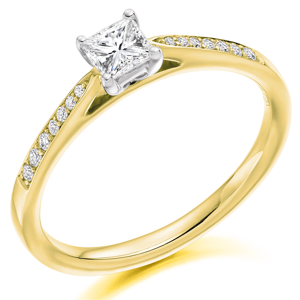 Princess Cut Solitaire with Diamond Set Shoulders Engagement Ring Image