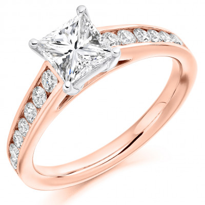 Princess Cut Solitaire with Diamond Set Shoulders Engagement Ring Metal Image