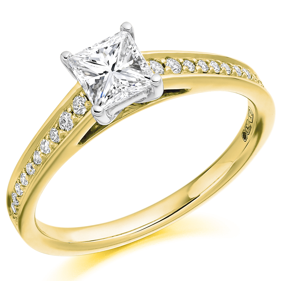 Princess Cut Solitaire with Diamond Set Shoulders Engagement Ring Image