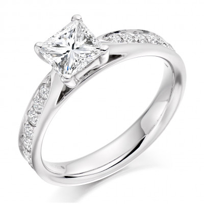Princess Cut Solitaire with Diamond Set Shoulders Engagement Ring Metal Image