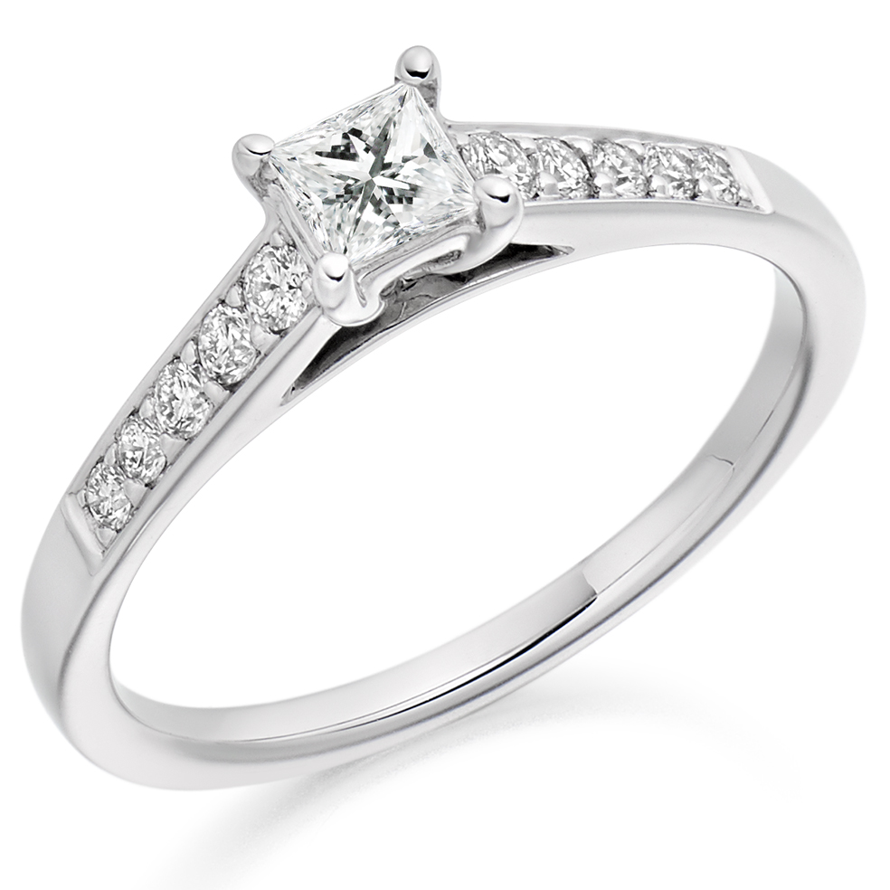 Princess Cut Solitaire with Diamond Set Shoulders Engagement Ring Image