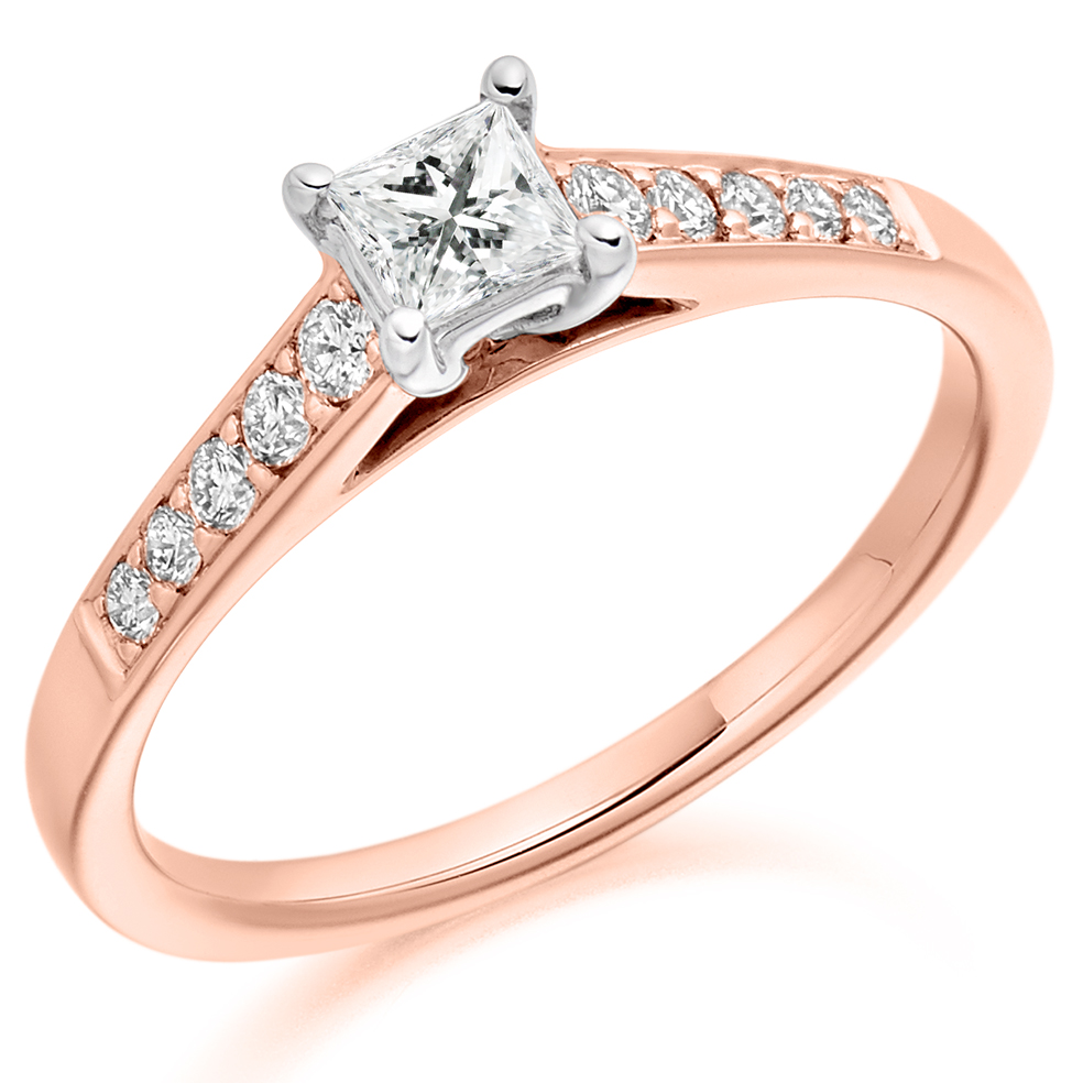 Princess Cut Solitaire with Diamond Set Shoulders Engagement Ring Image