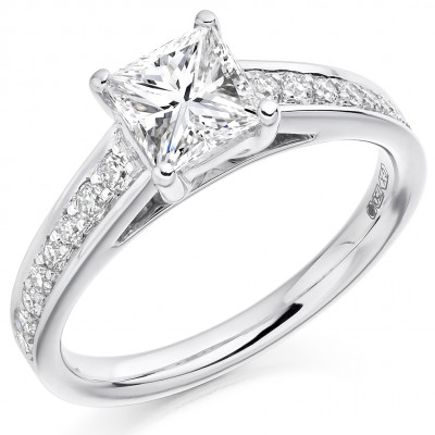 Princess Cut Solitaire with Diamond Set Shoulders Engagement Ring Metal Image