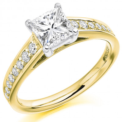 Princess Cut Solitaire with Diamond Set Shoulders Engagement Ring Metal Image