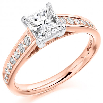 Princess Cut Solitaire with Diamond Set Shoulders Engagement Ring Metal Image