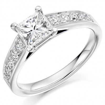 Princess Cut Solitaire with Diamond Set Shoulders Engagement Ring Metal Image
