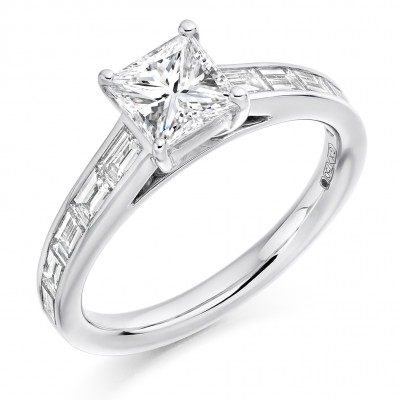 Princess Cut Solitaire with Diamond Set Shoulders Engagement Ring Metal Image