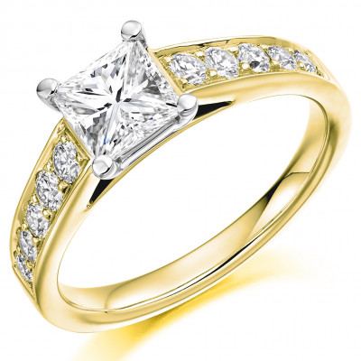 Princess Cut Solitaire with Diamond Set Shoulders Engagement Ring Metal Image