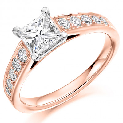 Princess Cut Solitaire with Diamond Set Shoulders Engagement Ring Metal Image