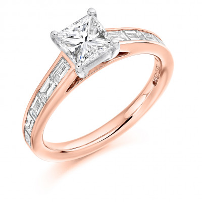 Princess Cut Solitaire with Diamond Set Shoulders Engagement Ring Metal Image