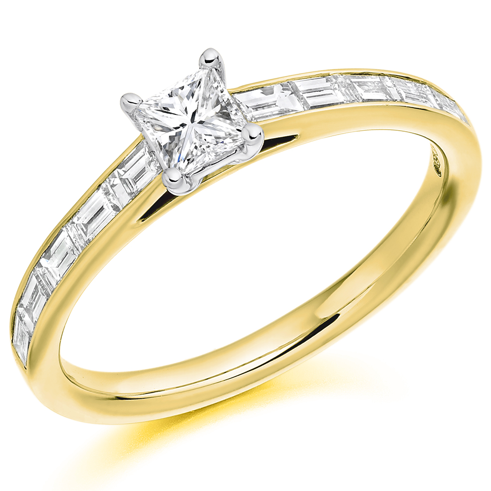 Princess Cut Solitaire with Diamond Set Shoulders Engagement Ring Image