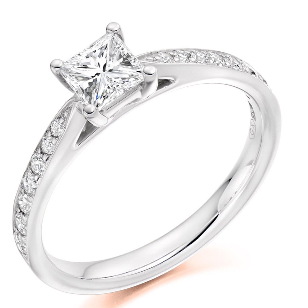 Princess Cut Solitaire with Diamond Set Shoulders Engagement Ring Image