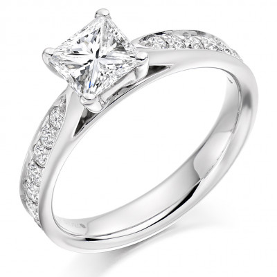 Princess Cut Solitaire with Diamond Set Shoulders Engagement Ring Metal Image