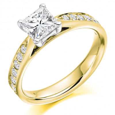 Princess Cut Solitaire with Diamond Set Shoulders Engagement Ring Metal Image