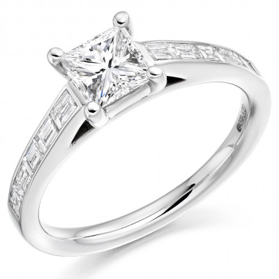Princess Cut Solitaire with Diamond Set Shoulders Engagement Ring Metal Image