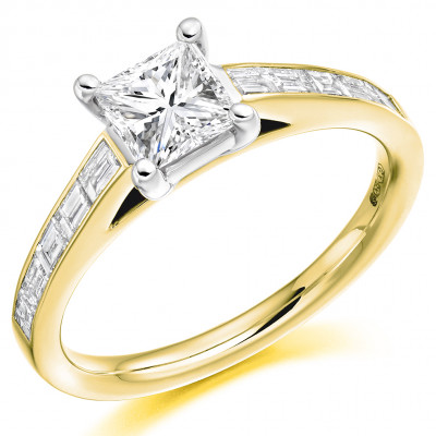 Princess Cut Solitaire with Diamond Set Shoulders Engagement Ring Metal Image