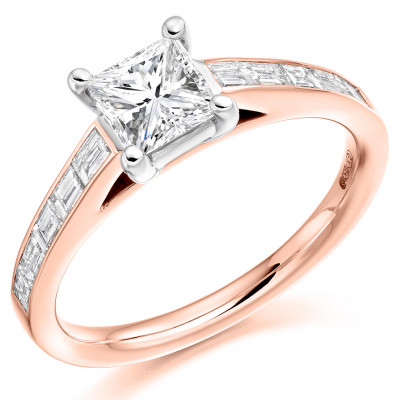 Princess Cut Solitaire with Diamond Set Shoulders Engagement Ring Metal Image