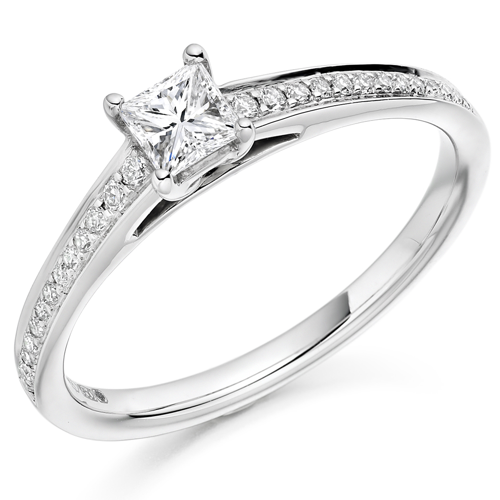 Princess Cut Solitaire with Diamond Set Shoulders Engagement Ring Image