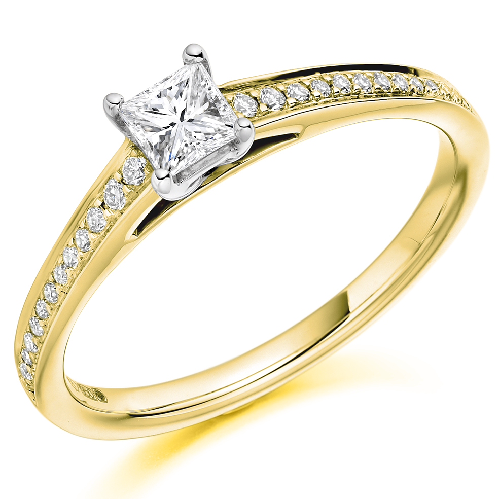 Princess Cut Solitaire with Diamond Set Shoulders Engagement Ring Image