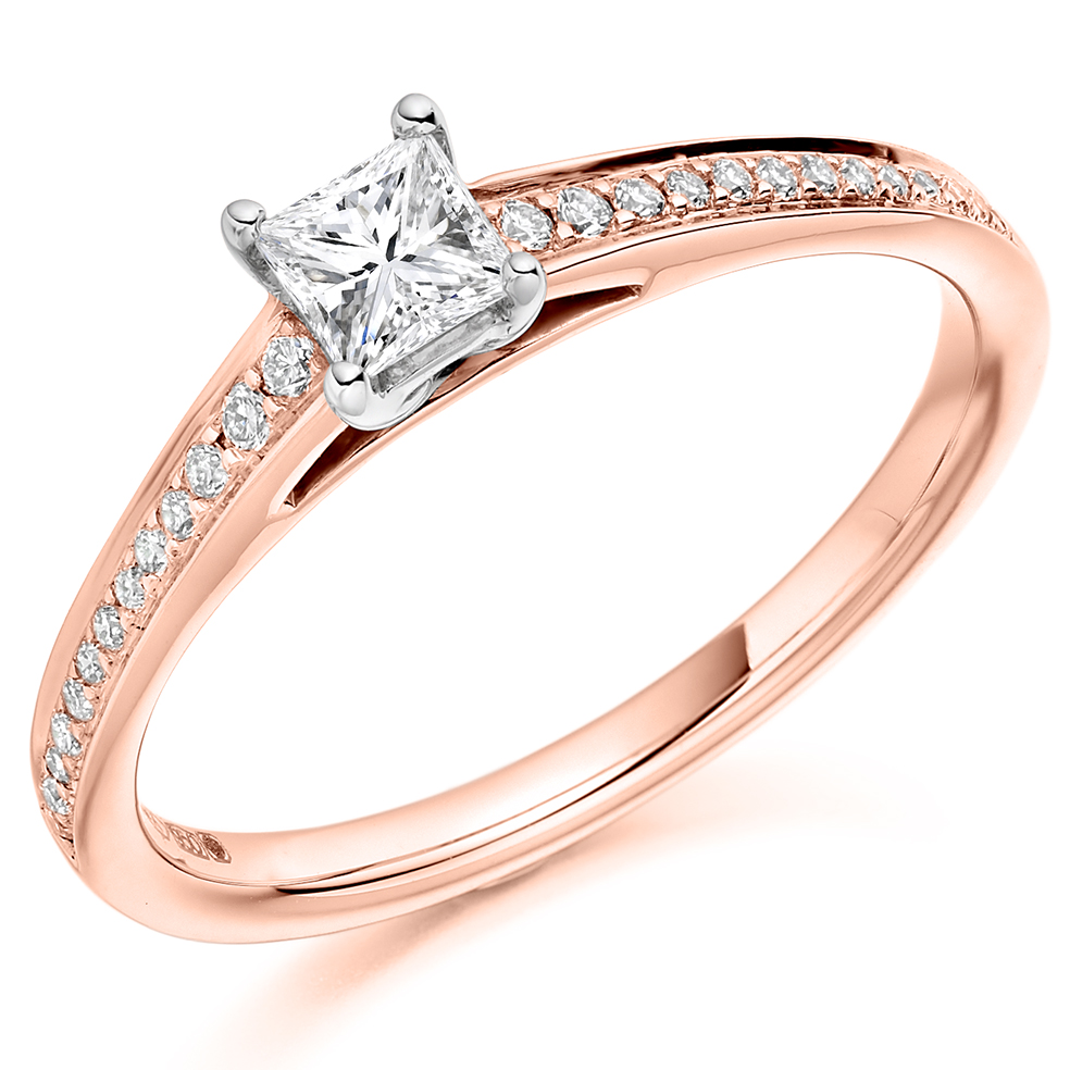 Princess Cut Solitaire with Diamond Set Shoulders Engagement Ring Image