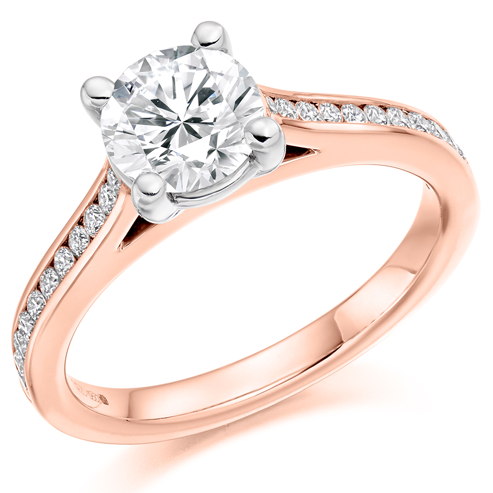 Round Brilliant Solitaire with Diamond Set Shoulders Engagement Ring Image