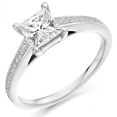 Princess Cut Solitaire with Diamond Set Shoulders Engagement Ring Metal Image