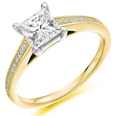 Princess Cut Solitaire with Diamond Set Shoulders Engagement Ring Metal Image