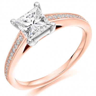 Princess Cut Solitaire with Diamond Set Shoulders Engagement Ring Metal Image