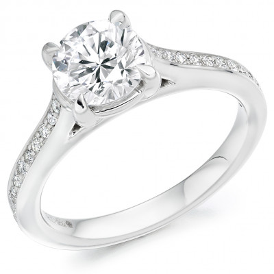 Round Brilliant Solitaire with Diamond Set Shoulders Engagement Ring Metal Image