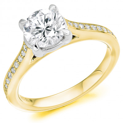 Round Brilliant Solitaire with Diamond Set Shoulders Engagement Ring Metal Image