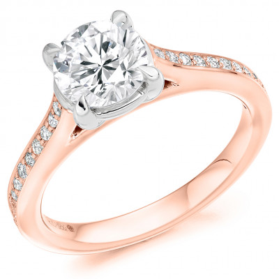 Round Brilliant Solitaire with Diamond Set Shoulders Engagement Ring Metal Image