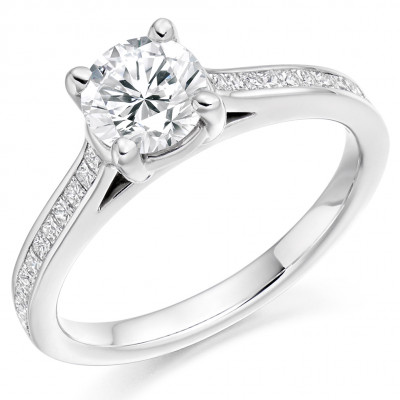 Round Brilliant Solitaire with Diamond Set Shoulders Engagement Ring Metal Image