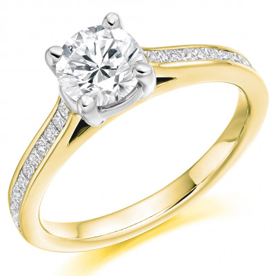 Round Brilliant Solitaire with Diamond Set Shoulders Engagement Ring Metal Image