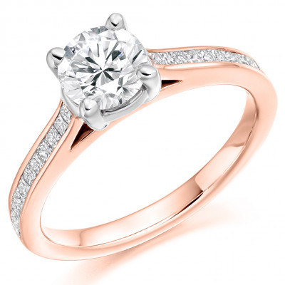 Round Brilliant Solitaire with Diamond Set Shoulders Engagement Ring Metal Image