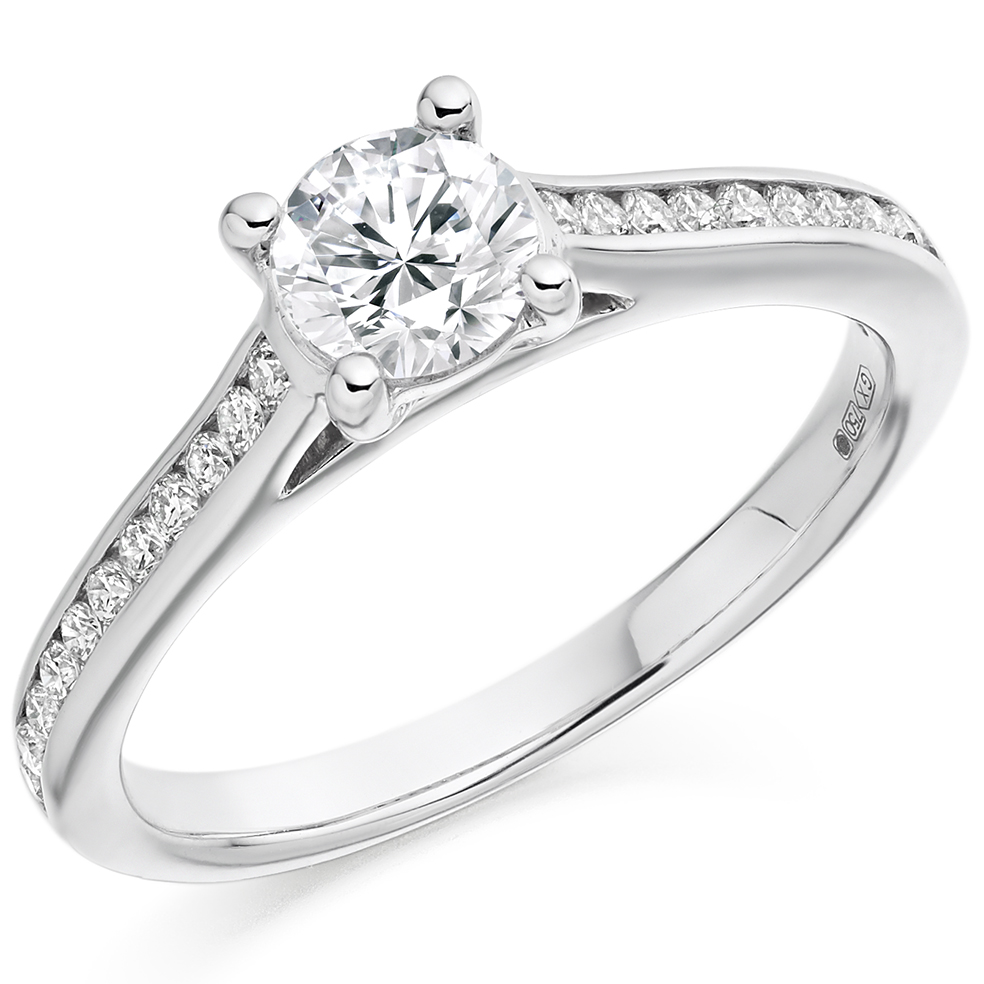 Image of White Gold Round Brilliant Solitaire with Diamond Set Shoulders Engagement Ring