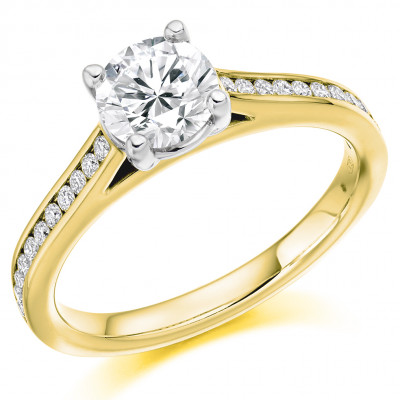 Round Brilliant Solitaire with Diamond Set Shoulders Engagement Ring Metal Image