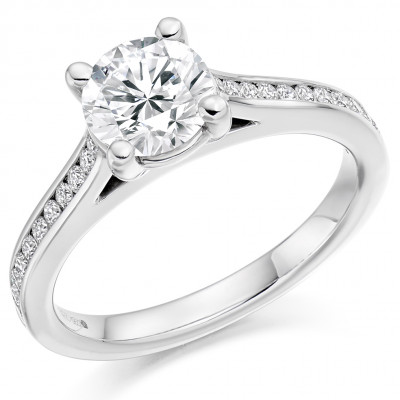 Round Brilliant Solitaire with Diamond Set Shoulders Engagement Ring Metal Image