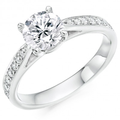 Round Brilliant Solitaire with Diamond Set Shoulders Engagement Ring Metal Image